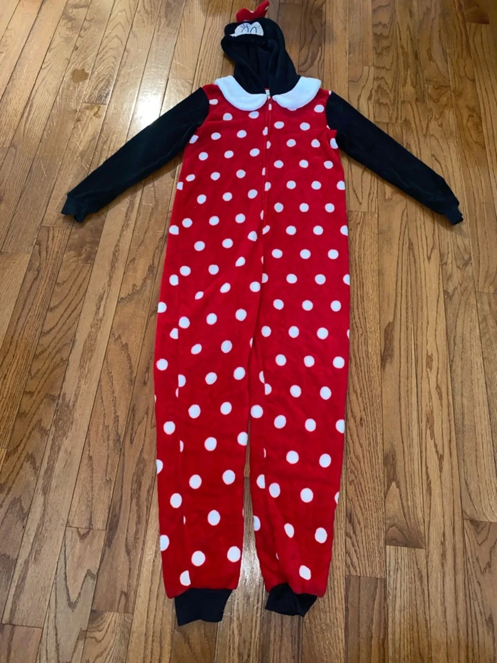 Disney Red & White Polka Dot Minnie Mouse Footed One-Piece - Picture 1 of 9
